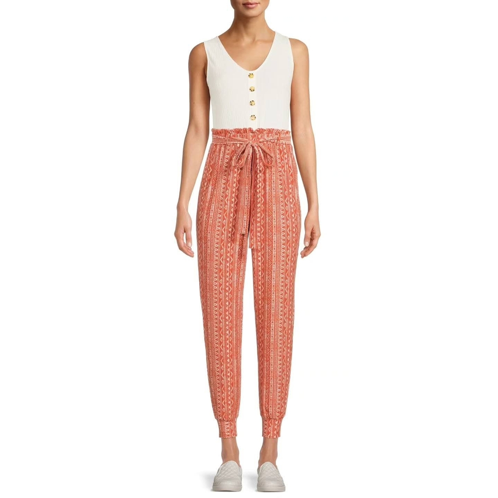 Derek Heart White and Orange Jumpsuit with Relaxed Fit